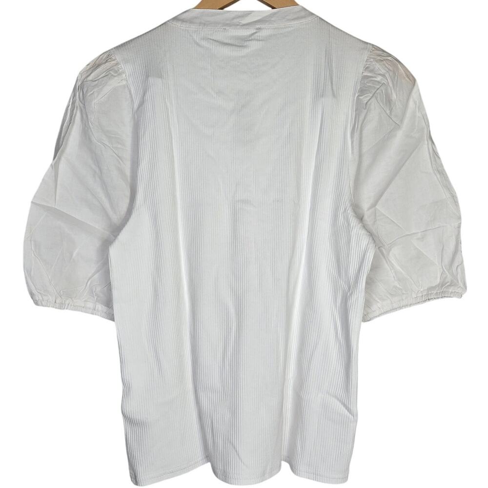 J. Crew Vintage rib puff-sleeve henley top L White BQ896 - Picture 2 of 9